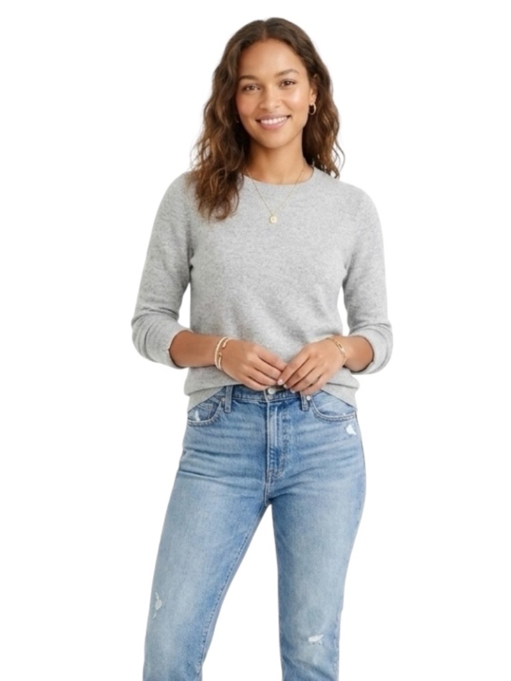 J.Crew Teddie Crewneck Sweater Sz L Gray Knit Long Sleeve Classic Cozy Luxuries